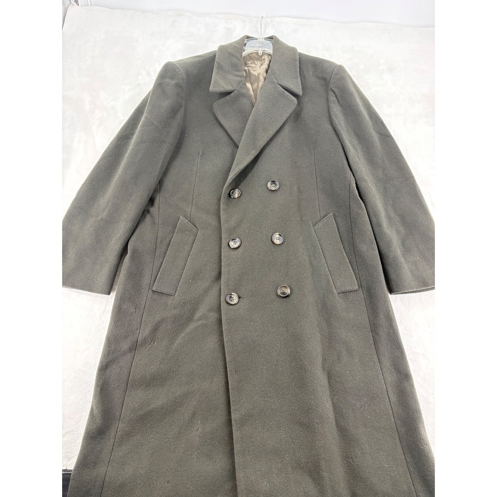 London Fog Overcoat 42 Reg Double Breasted Wool Trench Coat Made in USA Green